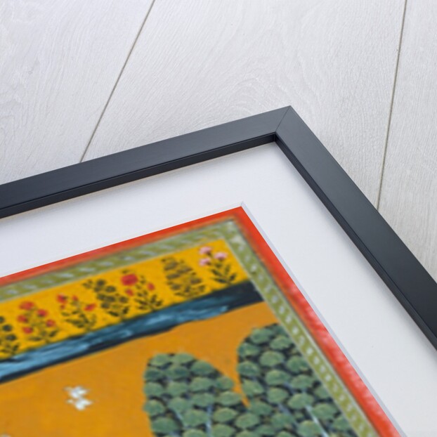 Lady by a stream playing the Vina to four deer. Rajasthan, India, 1680 by Unknown