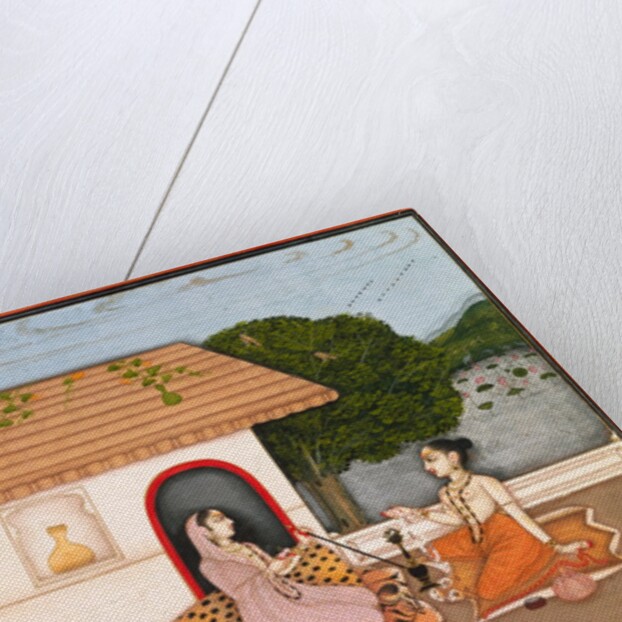 Two female ascetics seated in discussion outside a hut. Murshidabad, India, mid-18th century by Unknown