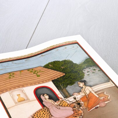Two female ascetics seated in discussion outside a hut. Murshidabad, India, mid-18th century by Unknown