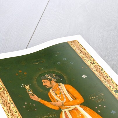 Portrait of Prince Khurran, later Shahbuddin Mohammed Shah Jahan, Mughal Emperor of India, holding a turban ornament or jewel by Abu'l Hasan