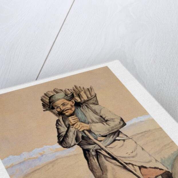 Bhotiya villager from Spituk carrying a basket of wood by R. Clint