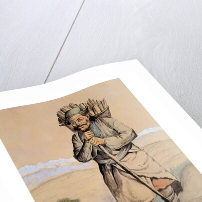 Bhotiya villager from Spituk carrying a basket of wood by R. Clint