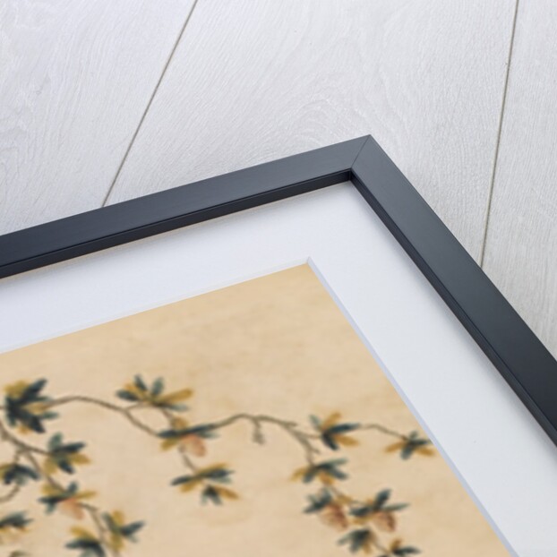 Portion of wallpaper depicting a man on a camel and a boy with a greyhound by Unknown