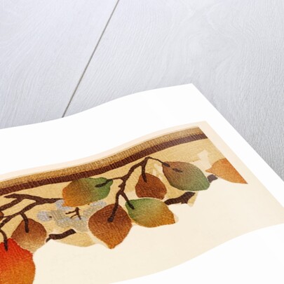 Design of a border of leaves and berries in autumnal colours by Unknown