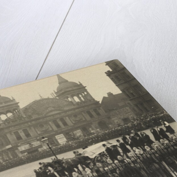 Mourners and a horse's carriage transporting The Right Hon. W E Gladstone's coffin at Westminster Abbey by S.B. Bolas