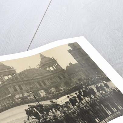 Mourners and a horse's carriage transporting The Right Hon. W E Gladstone's coffin at Westminster Abbey by S.B. Bolas