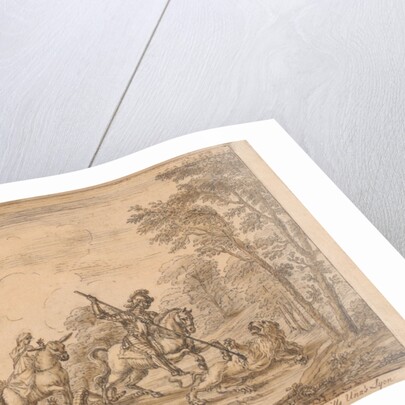 Archimago personating the Redcross knight is overthrown by Sans Loy who kills Unas Trusty Lyon by William Kent