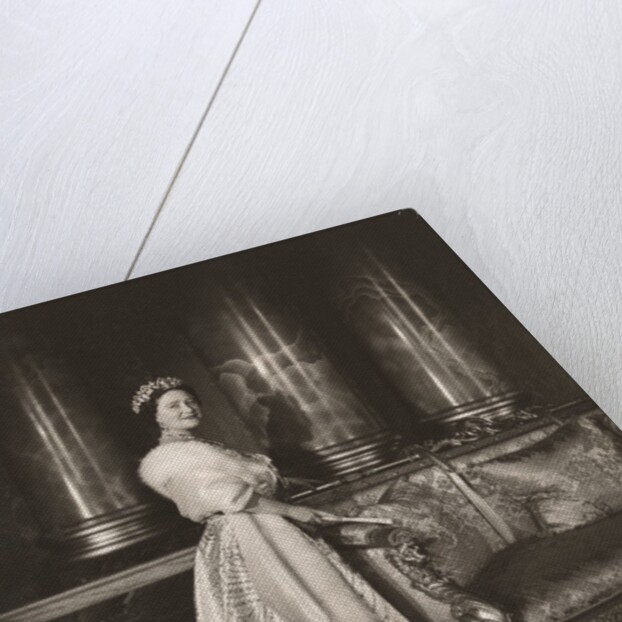 The Queen Mother posing in Buckingham Palace by Cecil Beaton