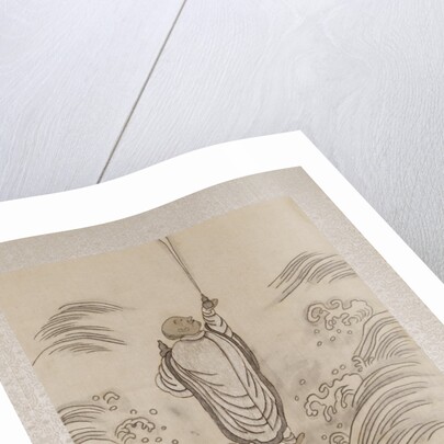 Lohan on the back of a dragon holding a pair of gourd vases by Unknown