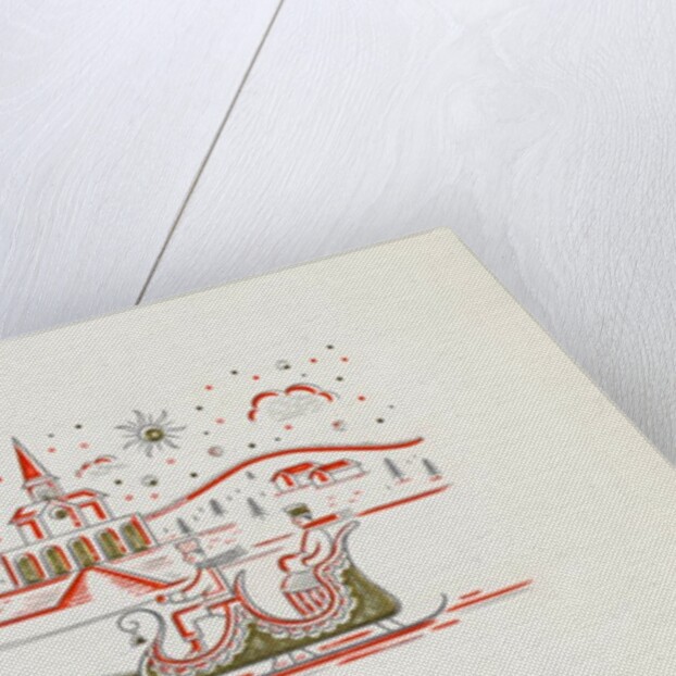 Christmas greeting card with horse and sleigh by Unknown
