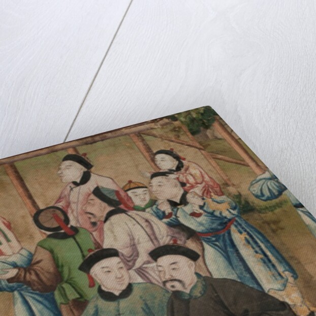 Panel of Chinese wallpaper depicting a theatrical performance, detail by unknown