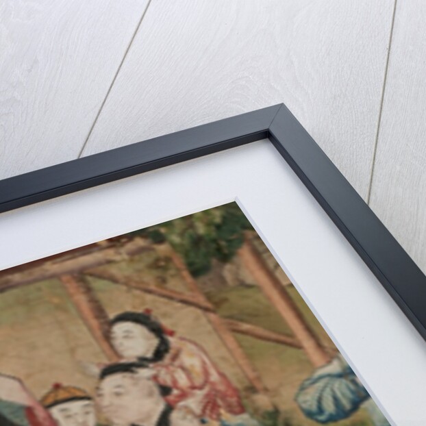 Panel of Chinese wallpaper depicting a theatrical performance, detail by unknown