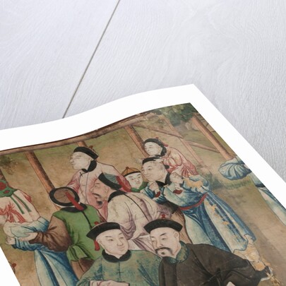 Panel of Chinese wallpaper depicting a theatrical performance, detail by unknown