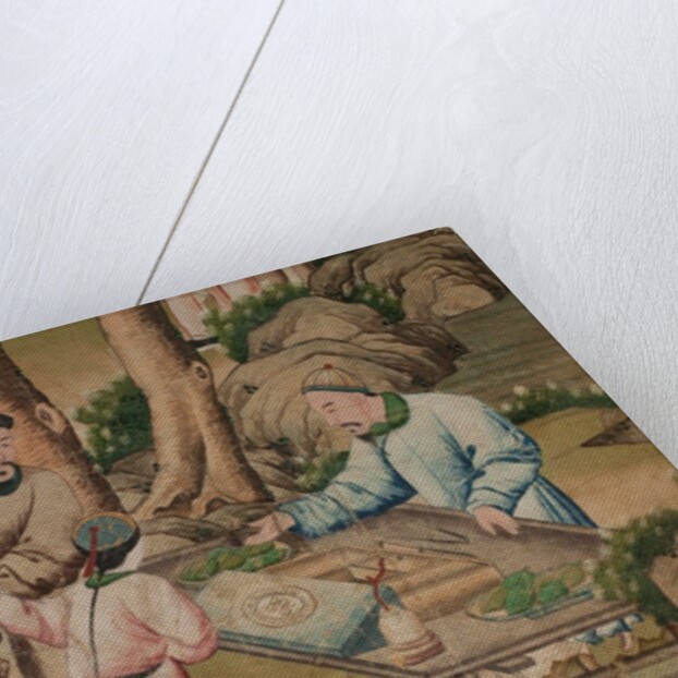 Panel of Chinese wallpaper depicting a theatrical performance, detail by unknown