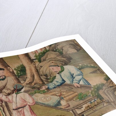 Panel of Chinese wallpaper depicting a theatrical performance, detail by unknown