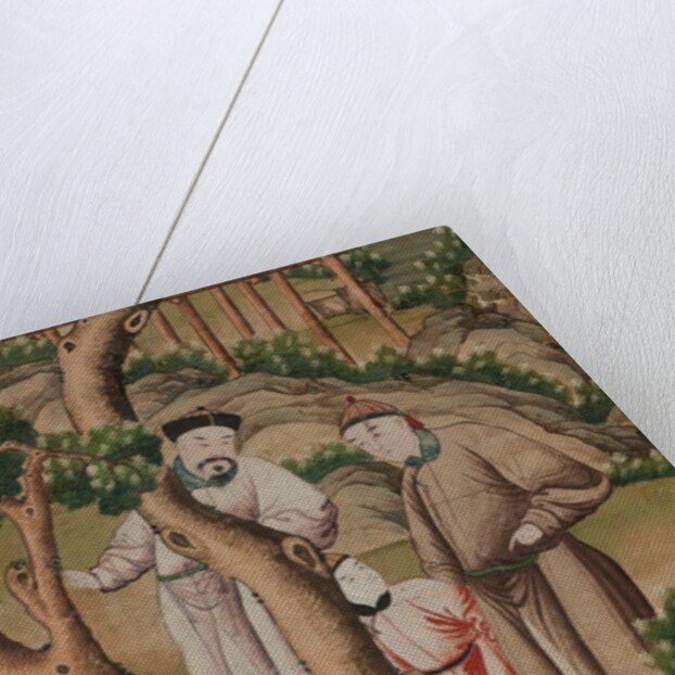Panel of Chinese wallpaper depicting a theatrical performance, detail by unknown