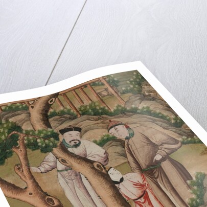 Panel of Chinese wallpaper depicting a theatrical performance, detail by unknown