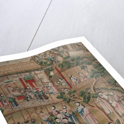 Panel of Chinese wallpaper depicting a theatrical performance by unknown
