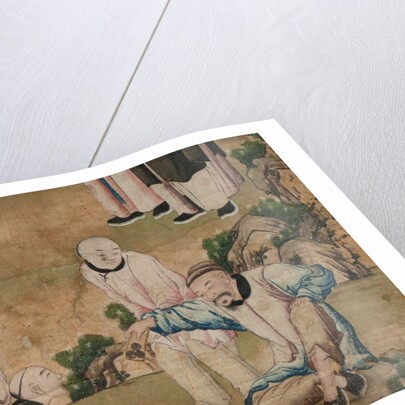 Panel of Chinese wallpaper depicting a theatrical performance, detail by unknown