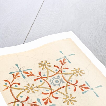 Page from a sketchbook containing designs for textiles, wall-papers and various decorative motifs by Edward Willaim Godwin
