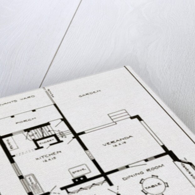 A Craftsman House depicting a first floor plan by Anonymous