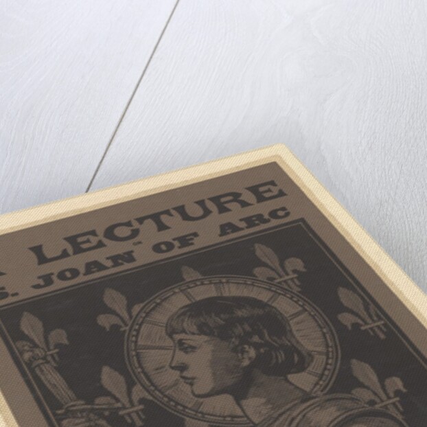 Poster advertising a lecture on Saint Joan on Arc by Hilaire Belloc