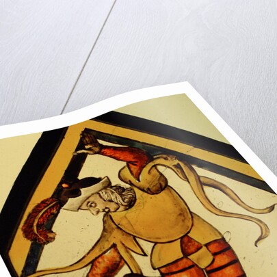 The Betley Window stained glass panel, detail of a court jester by Stuart Cox