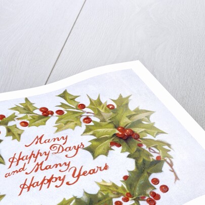 Christmas card depicting a holly wreath by Anonymous