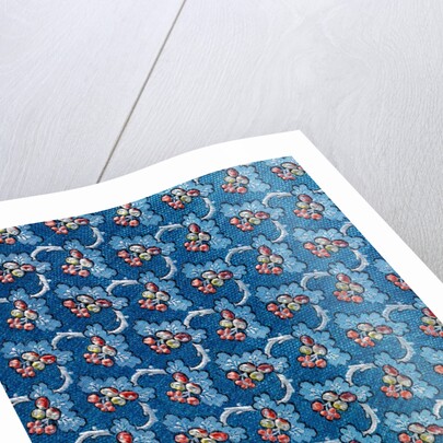 Woven silk dress fabric with fruits and flowers by Anonymous