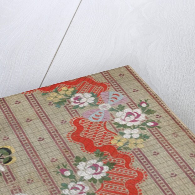 Draft for a woven silk with bows and flowers meander on stripes by Anonymous