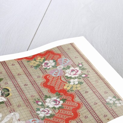 Draft for a woven silk with bows and flowers meander on stripes by Anonymous