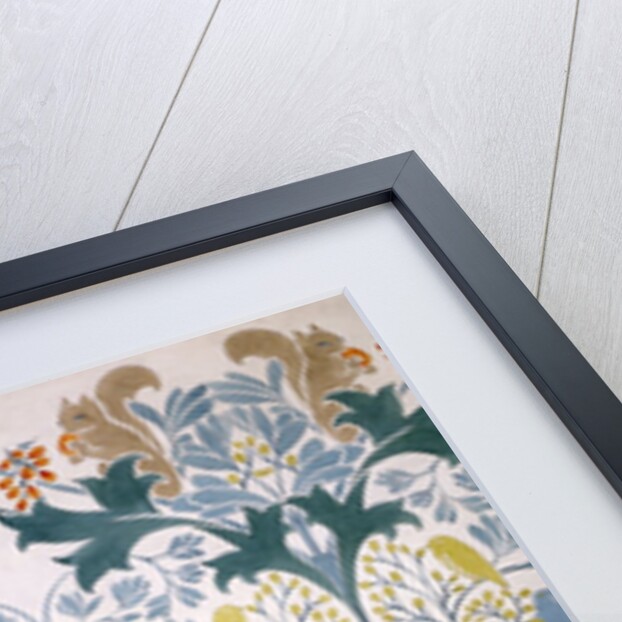 Wallpaper design with stylised flowers and wild animals decoration by Charles Francis Annesley Voysey