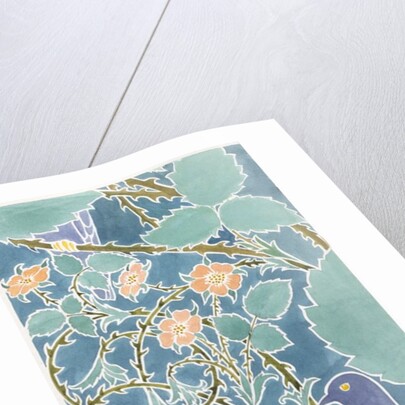 Blue bird and scrolling foliage and flowers by C.F.A. Voysey