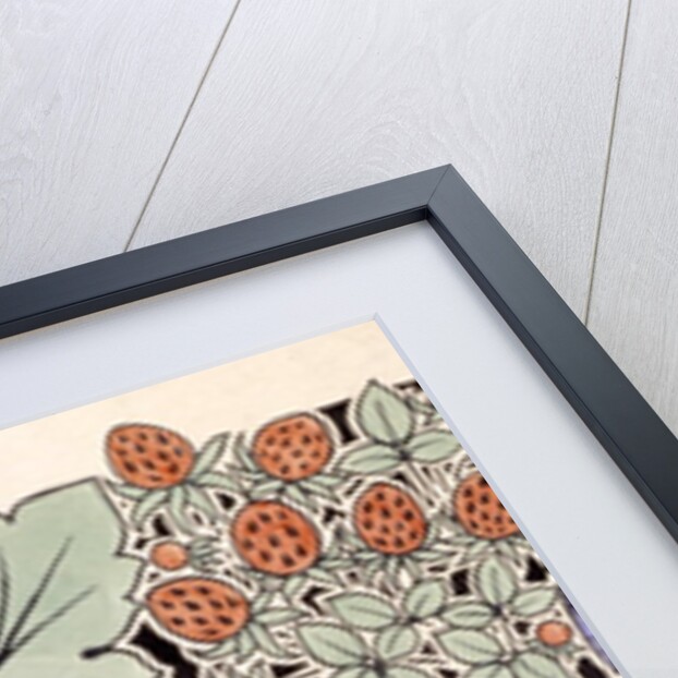 Wallpaper design with bird, flowers and strawberries by Charles Francis Annesley Voysey