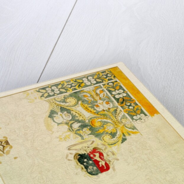 Sketch of a partially coloured-in Spanish leather curtain of the 16th century by William Burges