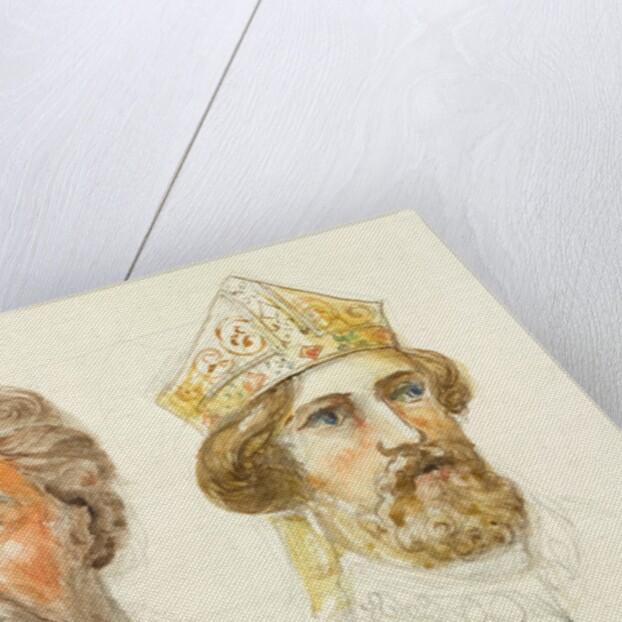 Truro Cathedral, detail of two men's heads, one wearing a gold crown by William Burges