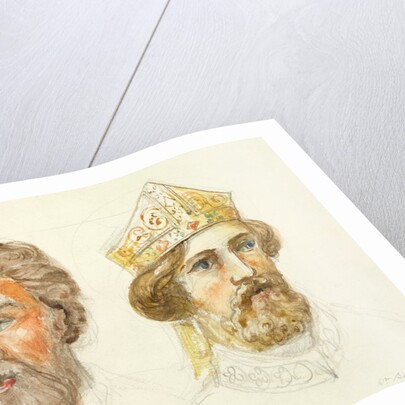 Truro Cathedral, detail of two men's heads, one wearing a gold crown by William Burges