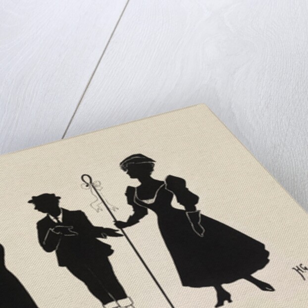 Silhouettes of three figures inlcuding a shepherdess by Anonymous