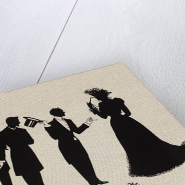 Silhouettes of four gentlemen and a woman in evening  dress by Anonymous