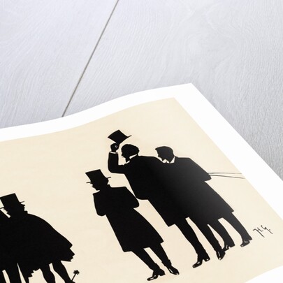 Silhouettes of two groups of three male figures by Anonymous