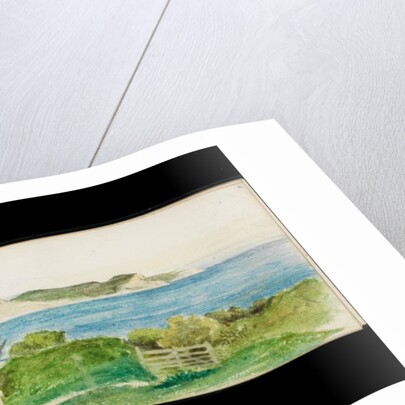 Coastal paths with views of the sea, hills and cliffs in distance by May Morris