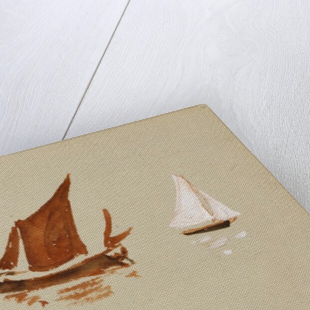Brown and white sailboats by May Morris