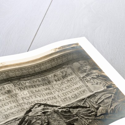 Photograph showing a cast of the inscription on the base of Trajan's Column, in the Victoria and Albert Museum by Anonymous