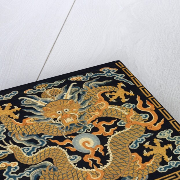 Tapestry with a five-clawed dragon pursuing a pearl amid clouds by Unknown