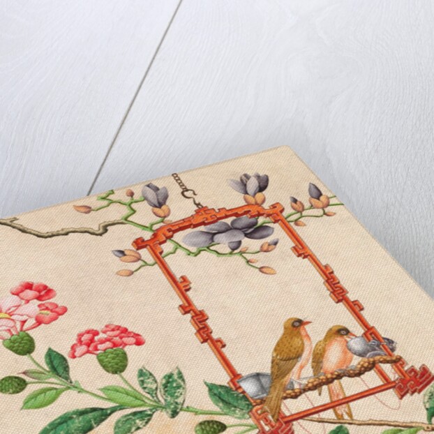 Wallpaper with pair of birds on red bird perch by unknown