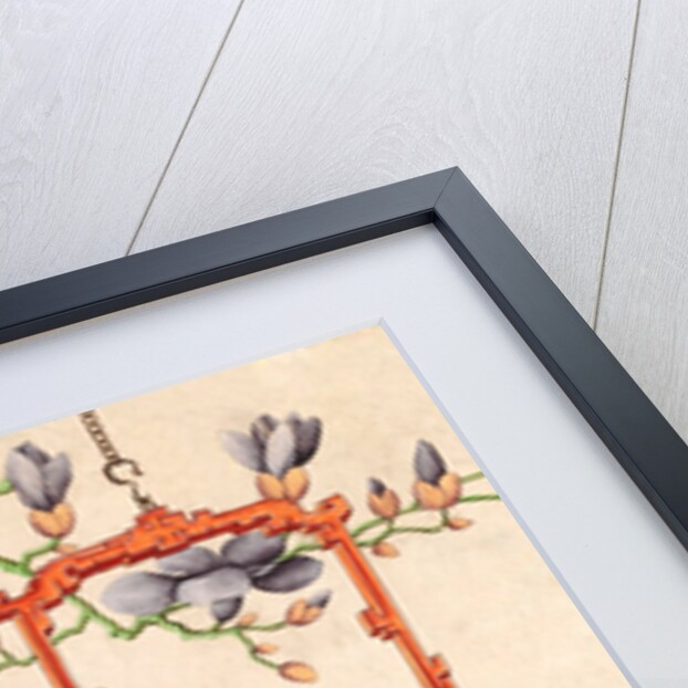 Wallpaper with pair of birds on red bird perch by unknown