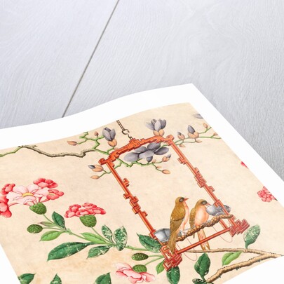 Wallpaper with pair of birds on red bird perch by unknown