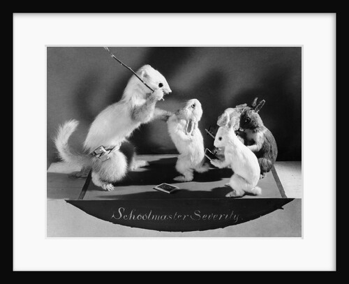Schoolmaster Severity, stuffed animals showing typical Victorian classroom scenes by Anonymous