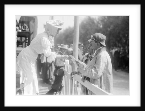 Mrs Yardley Walker giving the results to the Guiness Brothers by Andrew Pitcairn-Knowles
