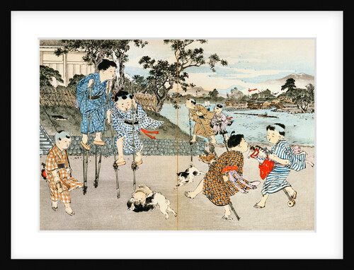 Boys on stilts and hobby-horses. Tokyo, Japan, 20th century by Anonymous